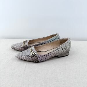 Vera Roloff Pointy Toe Loafer Flat Shoes w/ Gold Detail Python Skin Beige EU 37